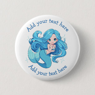 Chapa Redonda De 5 Cm Sirena Azul Bonita Personalizada