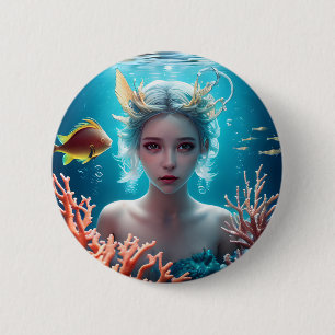 Chapa Redonda De 5 Cm Sirena Bonita Bajo el Agua