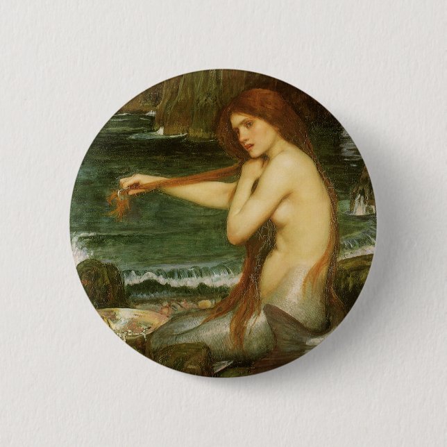 Chapa Redonda De 5 Cm Sirena de John William Waterhouse (Anverso)
