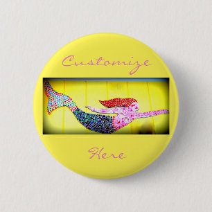 Chapa Redonda De 5 Cm sirena de mosaico rosa de natación