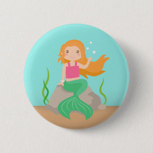 Chapa Redonda De 5 Cm Sirena linda bajo el mar, para niñas