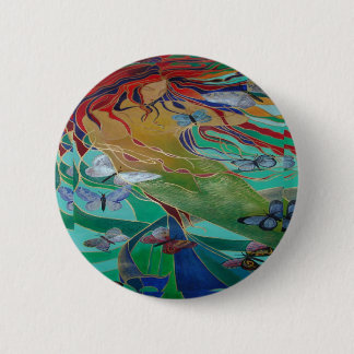 Chapa Redonda De 5 Cm Sirena Nadando con mariposas Fantasía Arte