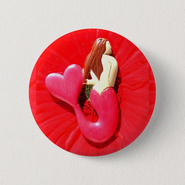 Chapa Redonda De 5 Cm sirena redheaded de la corazón-cola (Anverso)