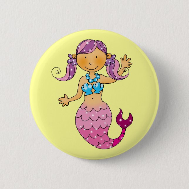 Chapa Redonda De 5 Cm Sirena rosada linda (Anverso)
