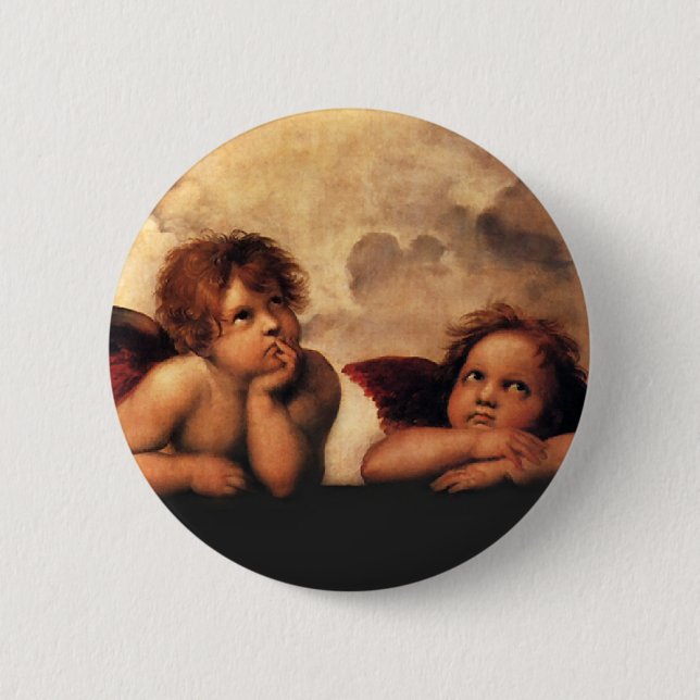 Chapa Redonda De 5 Cm Sistine Madonna 2 ángeles por Raphael (Anverso)