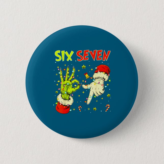 Chapa Redonda De 5 Cm Six Seven 67 Funny Hand-sign Christmas Meme  (Anverso)