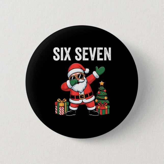 Chapa Redonda De 5 Cm Six Seven Funny Santa Christmas 67 Meme  (Anverso)