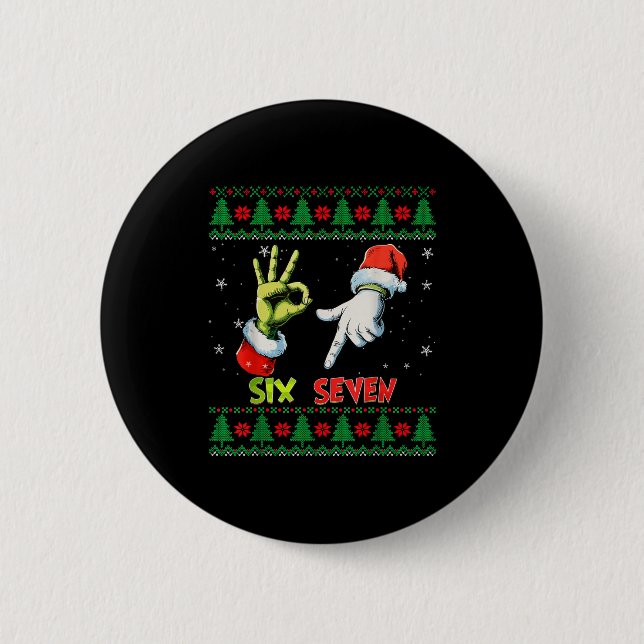 Chapa Redonda De 5 Cm Six Seven Skeleton Meme Christmas Ugly Sweater 67  (Anverso)