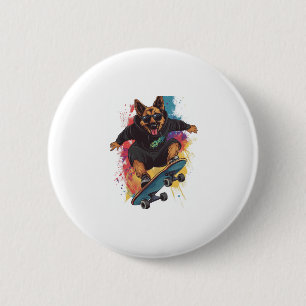 Chapa Redonda De 5 Cm Skater Shepherd � Guay Skateboard Dog