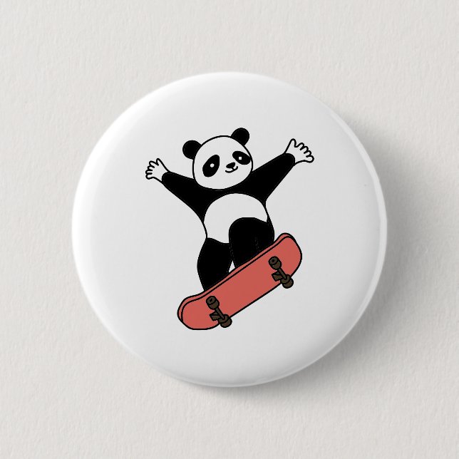 Chapa Redonda De 5 Cm Skating Panda (Anverso)