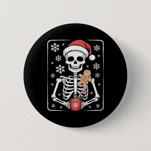 Chapa Redonda De 5 Cm Skeleton Bebe Café Santa Hat Navidades (Anverso)