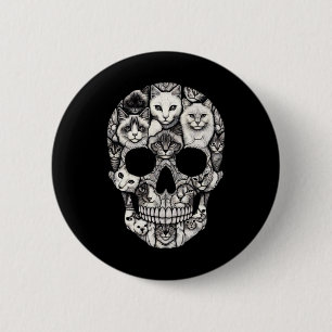 Chapa Redonda De 5 Cm Skeleton Cat Skeleton Halloween Disstueen Skull Ca