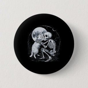 Chapa Redonda De 5 Cm Skeleton Cat Skull Kitty Cute Gótico Halloween Cos