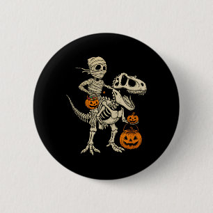 Chapa Redonda De 5 Cm Skeleton de la momia montando Dinosaurio T Niños R
