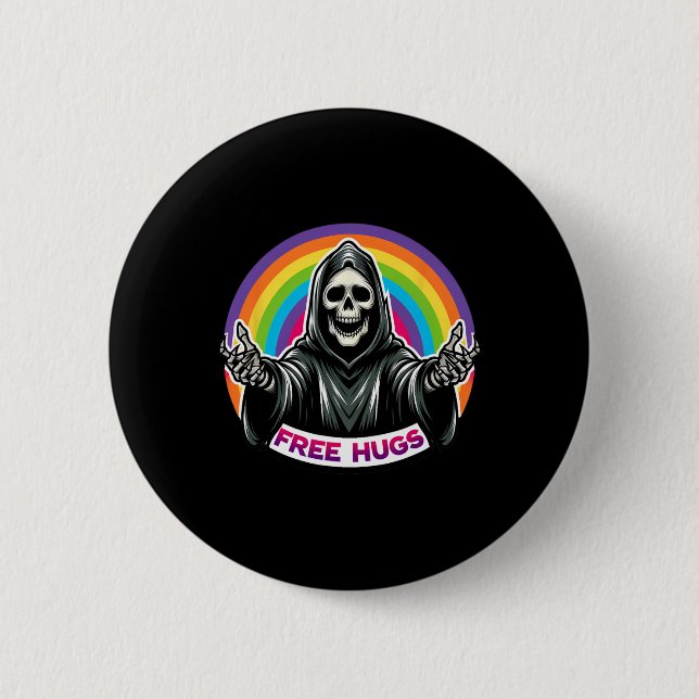 Chapa Redonda De 5 Cm Skeleton Grim Reaper Halloween Gracioso Arcoiris L (Anverso)