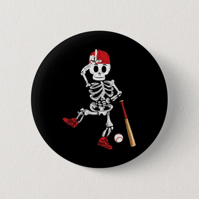 Chapa Redonda De 5 Cm Skeleton Halloween Funny Skeleton Béisbol (Anverso)