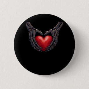 Chapa Redonda De 5 Cm Skeleton Hand Heart