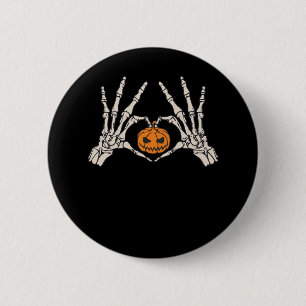 Chapa Redonda De 5 Cm Skeleton Hand Heart And Pumpkin Funny Skull Hallow