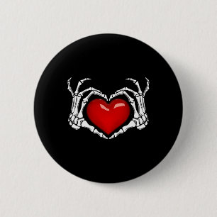 Chapa Redonda De 5 Cm Skeleton Hand Heart Rótulo Halloween Skeleton P