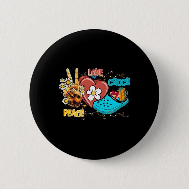 Chapa Redonda De 5 Cm Skeleton Hand Peace Love-crocs Familia Navidad Paj (Anverso)