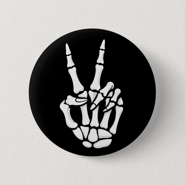 Chapa Redonda De 5 Cm Skeleton Hand Peace Sign Cool Halloween (Anverso)