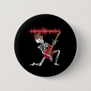 Chapa Redonda De 5 Cm Skeleton Jugando Guitarra Eléctrica Divertida Hall