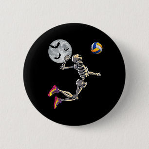 Chapa Redonda De 5 Cm Skeleton jugando voleibol feliz Día de Halloween B