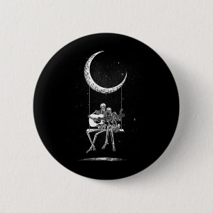Chapa Redonda De 5 Cm Skeleton Moon Y Tees - Grap De Concierto De Rock Y