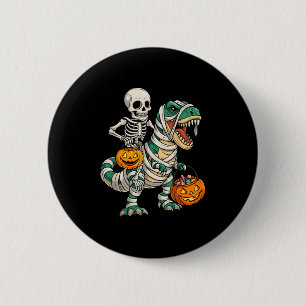 Chapa Redonda De 5 Cm Skeleton Riding Mummy Dinosaur T Rex Niños Hombres