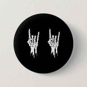 Chapa Redonda De 5 Cm Skeleton - Rock On Hands - Hombres & amp; Mujeres 