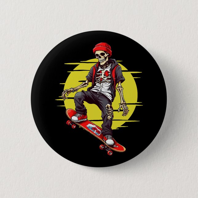 Chapa Redonda De 5 Cm Skeleton Skateboard (Anverso)