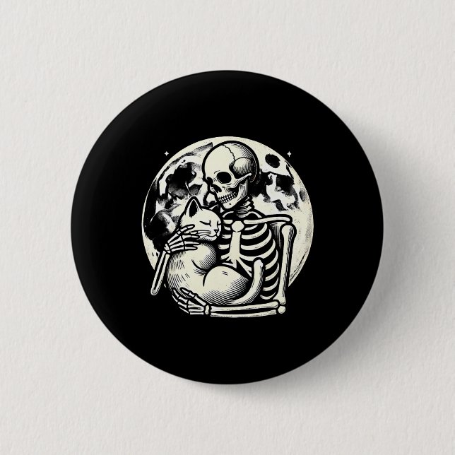 Chapa Redonda De 5 Cm Skeleton sosteniendo un gato espantado cráneo Hall (Anverso)