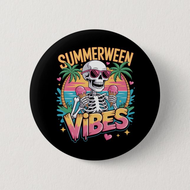 Chapa Redonda De 5 Cm Skeleton Summerween Vibes IceCream (Anverso)