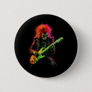 Chapa Redonda De 5 Cm Skeleton Tee Gráfica Jugando La Guitarra Rock Band
