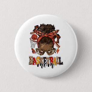 Chapa Redonda De 5 Cm Sketll Mom Game Day Messy Bun Leopard Mother's Day