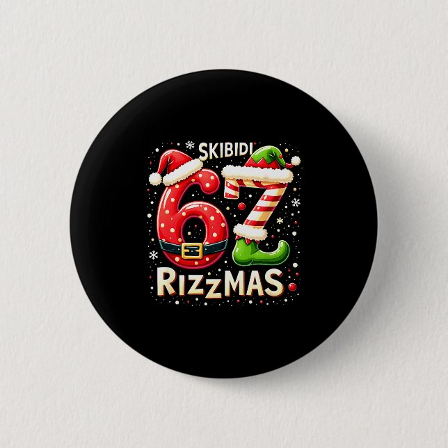 Chapa Redonda De 5 Cm Skibidi 67 Rizzmas Christmas Meme Funny Elf Santa  (Anverso)