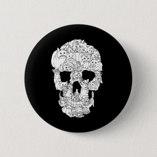 Chapa Redonda De 5 Cm Skull Cat Kitty Skeleton Halloween Punk de Gótico