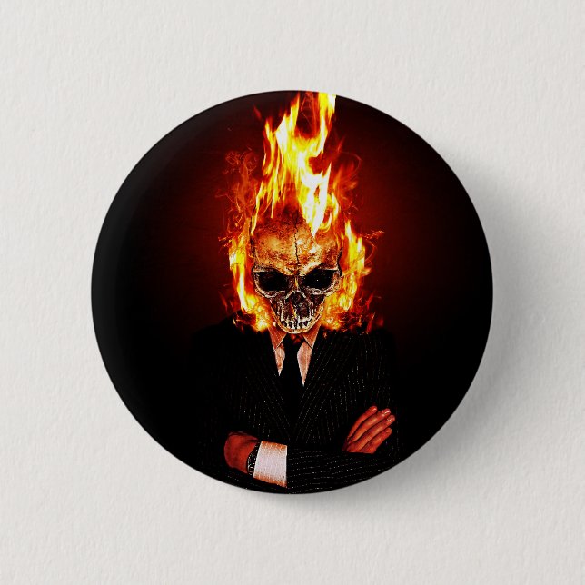 Chapa Redonda De 5 Cm Skull él fuego (Anverso)