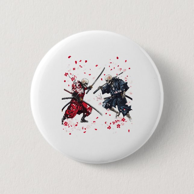 Chapa Redonda De 5 Cm Skull Samurai Duel (Anverso)