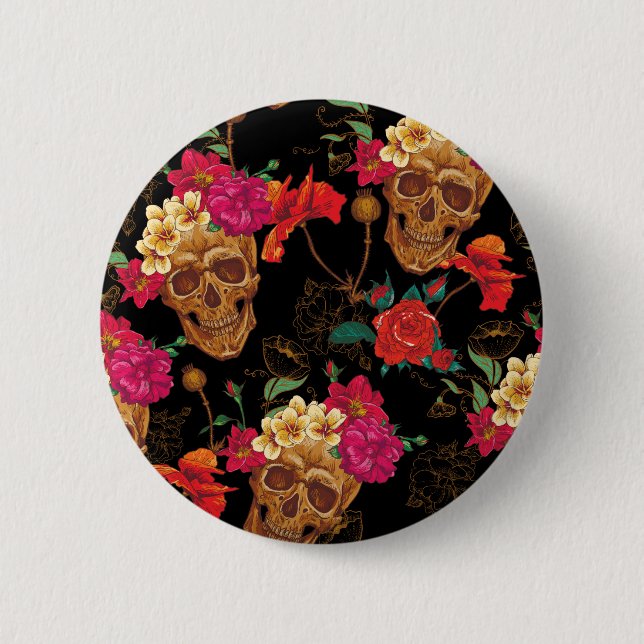 Chapa Redonda De 5 Cm Skulls florales (Anverso)