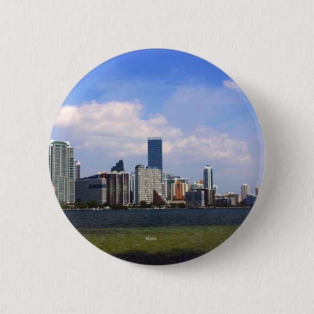 Chapa Redonda De 5 Cm Skyline de Miami Florida (Anverso)