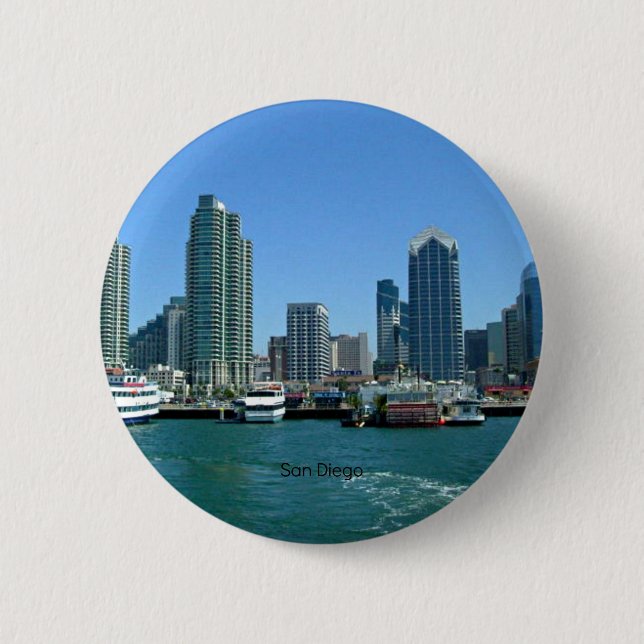 Chapa Redonda De 5 Cm Skyline de San Diego (Anverso)