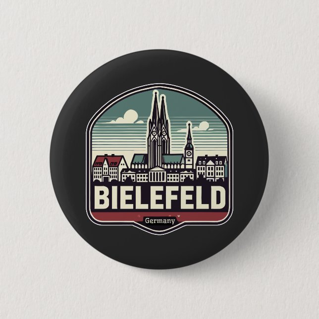 Chapa Redonda De 5 Cm Skyline Retro Bielefeld (Anverso)
