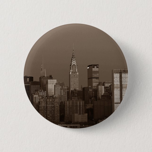 Chapa Redonda De 5 Cm Skyline Sepia New York (Anverso)