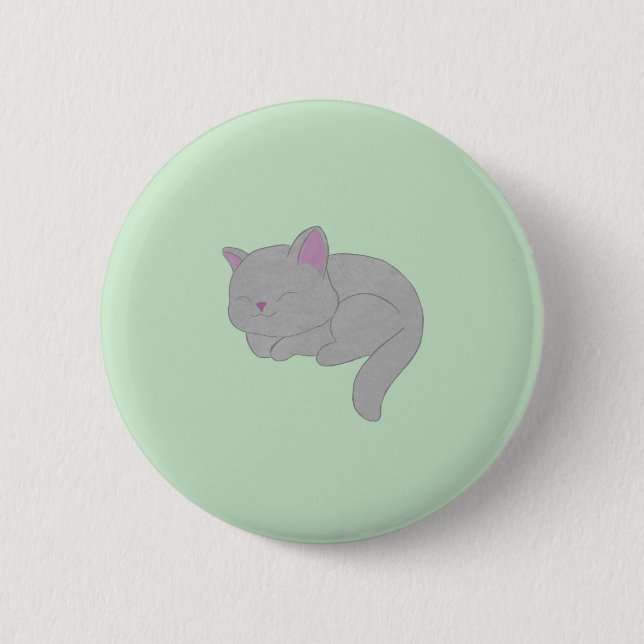 Chapa Redonda De 5 Cm Sleeping Gray Kitten Button (Anverso)