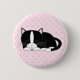 Chapa Redonda De 5 Cm Sleepy Kitty {Tuxedo}