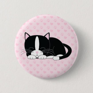 Chapa Redonda De 5 Cm Sleepy Kitty {Tuxedo}