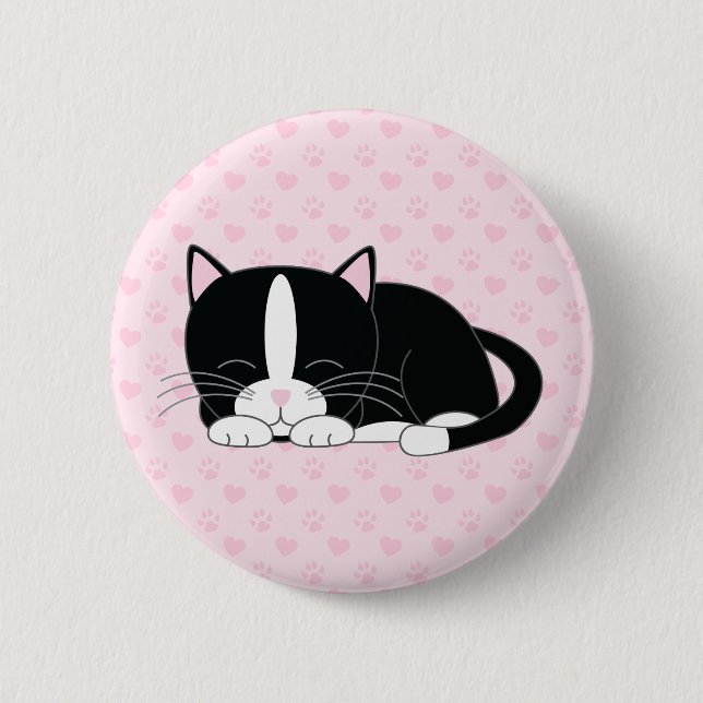 Chapa Redonda De 5 Cm Sleepy Kitty {Tuxedo} (Anverso)
