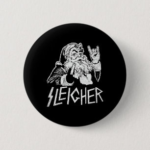 Chapa Redonda De 5 Cm Sleigher Papá Noel Rock On Goth Heavy Metal Chri
