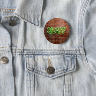 Chapa Redonda De 5 Cm SlipperyJoe iluminó el letrero de neón gay brillan
